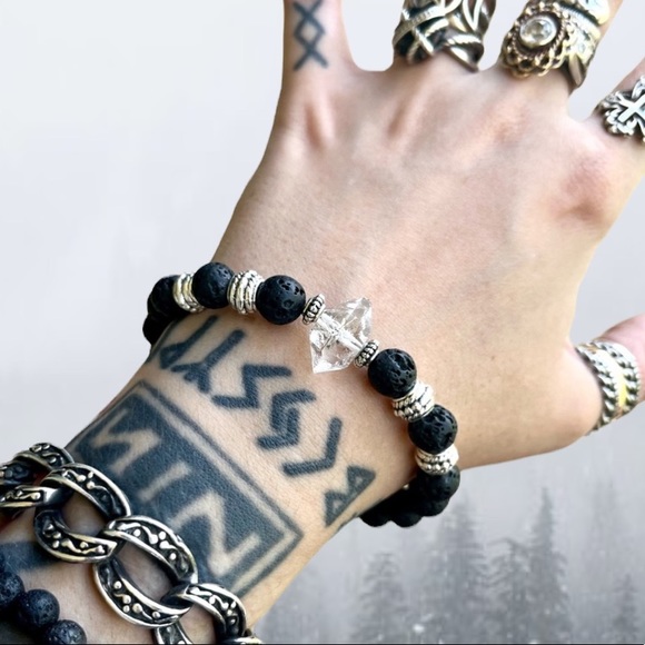 Genuine herkimer diamond crystal bracelet & lava rock beads boho beaded gems